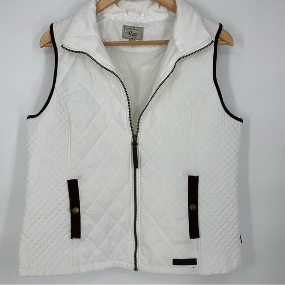 G.H. BASS & Co. Quilted Vest Outdoor Equestrian Classic Hiking White W/ Brown L - Picture 1 of 9